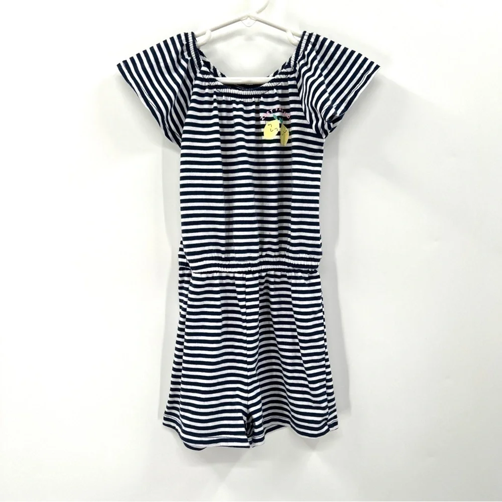 JUMPING BEANS Kid's Blue & White Stripe Lemon Print Casual Romper Size 4T
